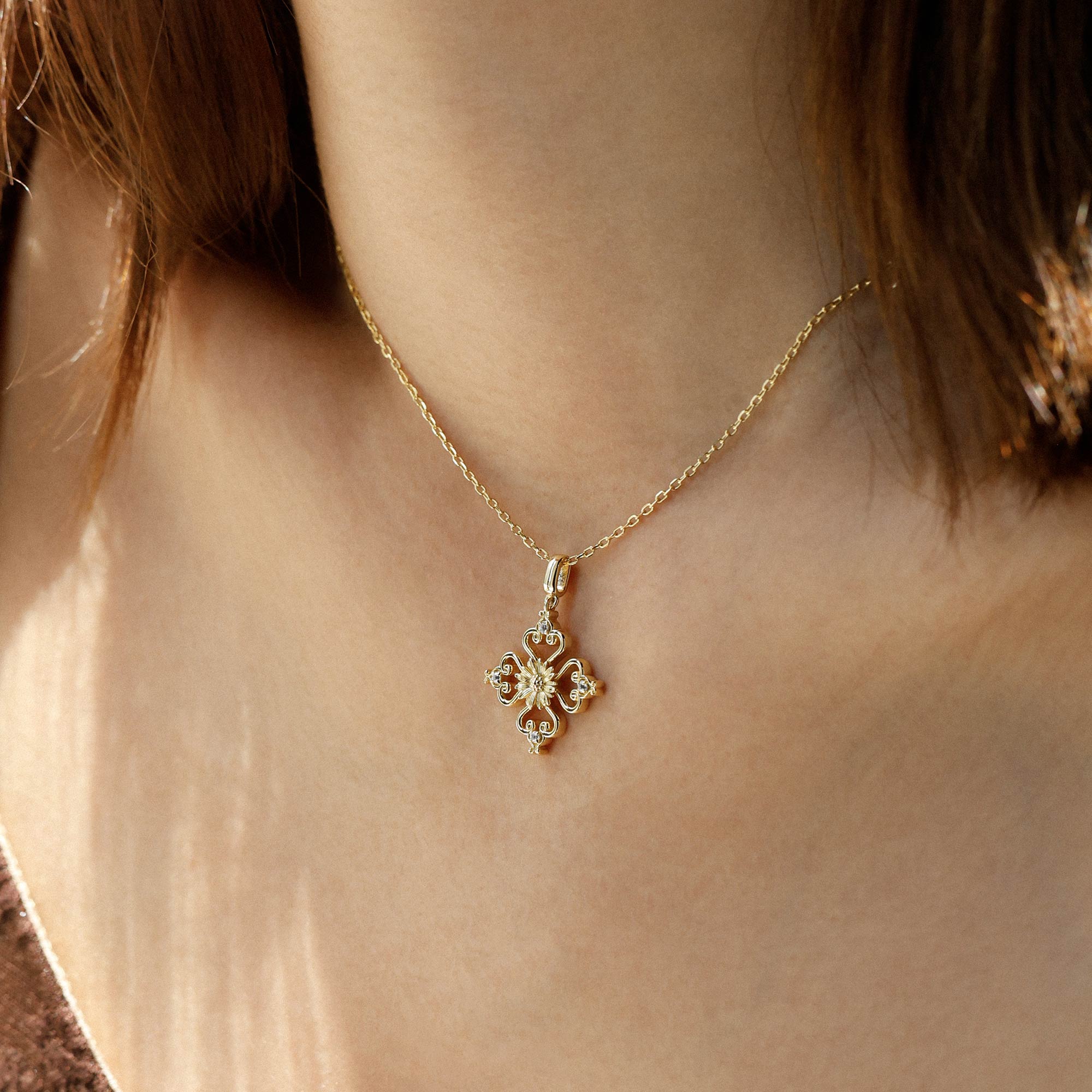 Sacred Bloom Heart Cross Birth Flower Necklace