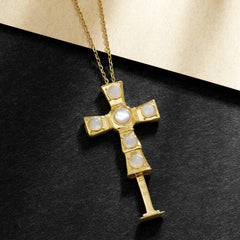Anastasia Personalized Hidden Message Mother of Pearl Cross Necklace