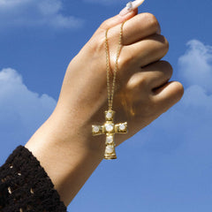 Anastasia Personalized Hidden Message Mother of Pearl Cross Necklace