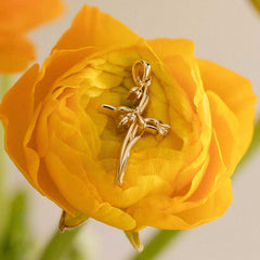 14K Solid Gold Snowdrop Birth Flower Cross Pendant
