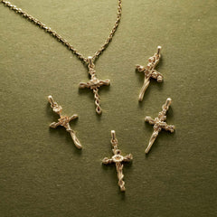 14K Solid Gold Birth Flower Cross Pendant