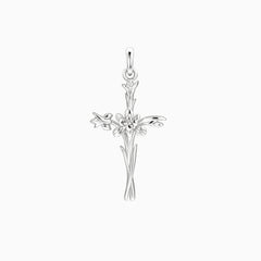14K Solid Gold Iris Floral Cross Pendant