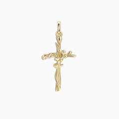 14K Solid Gold Daffodil Floral Cross Pendant
