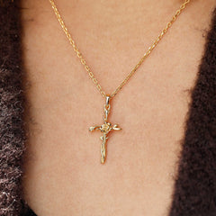 14K Solid Gold Daffodil Floral Cross Pendant
