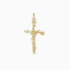 14K Solid Gold Daisy Floral Cross Pendant