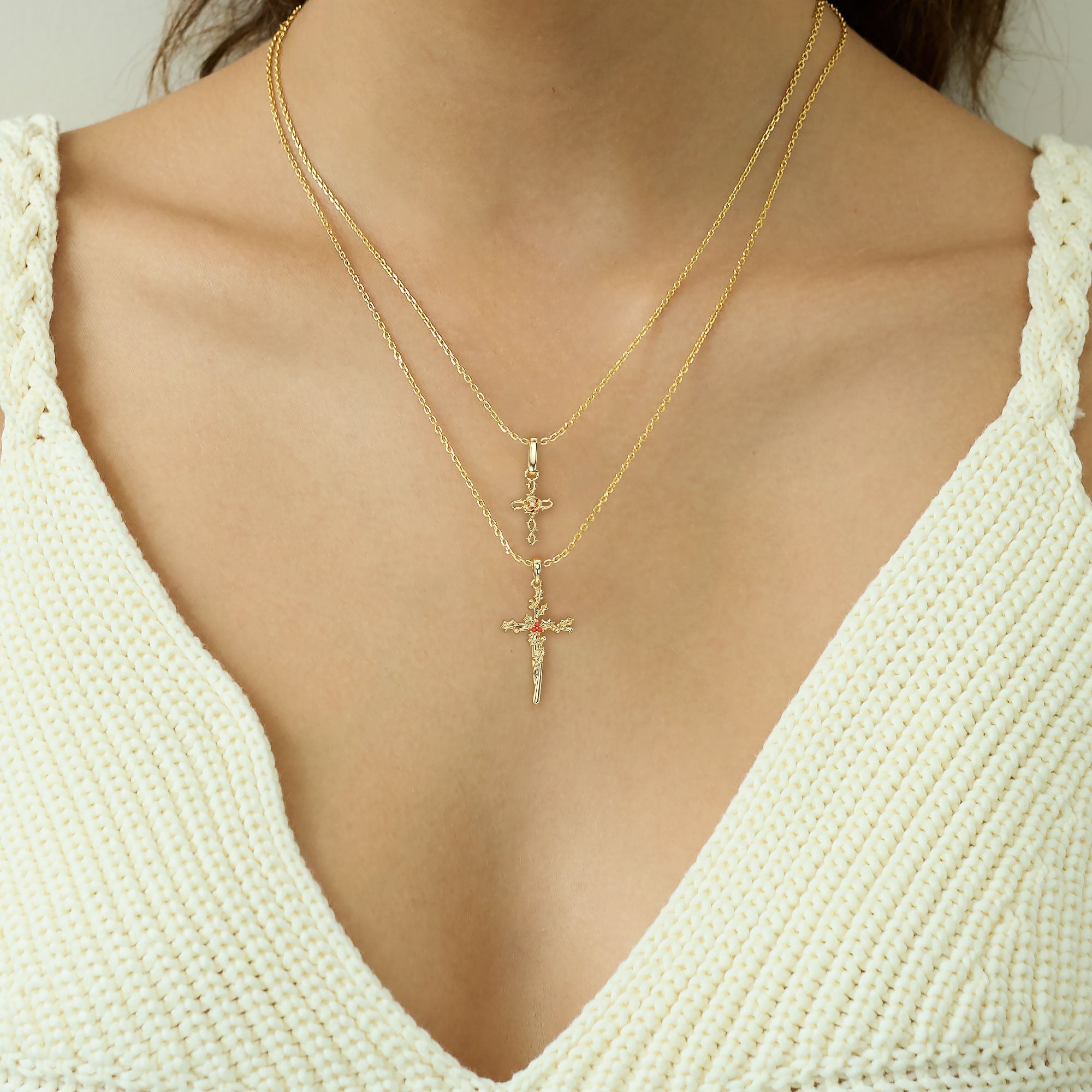 Rose Thorns Cross Charm Pendant