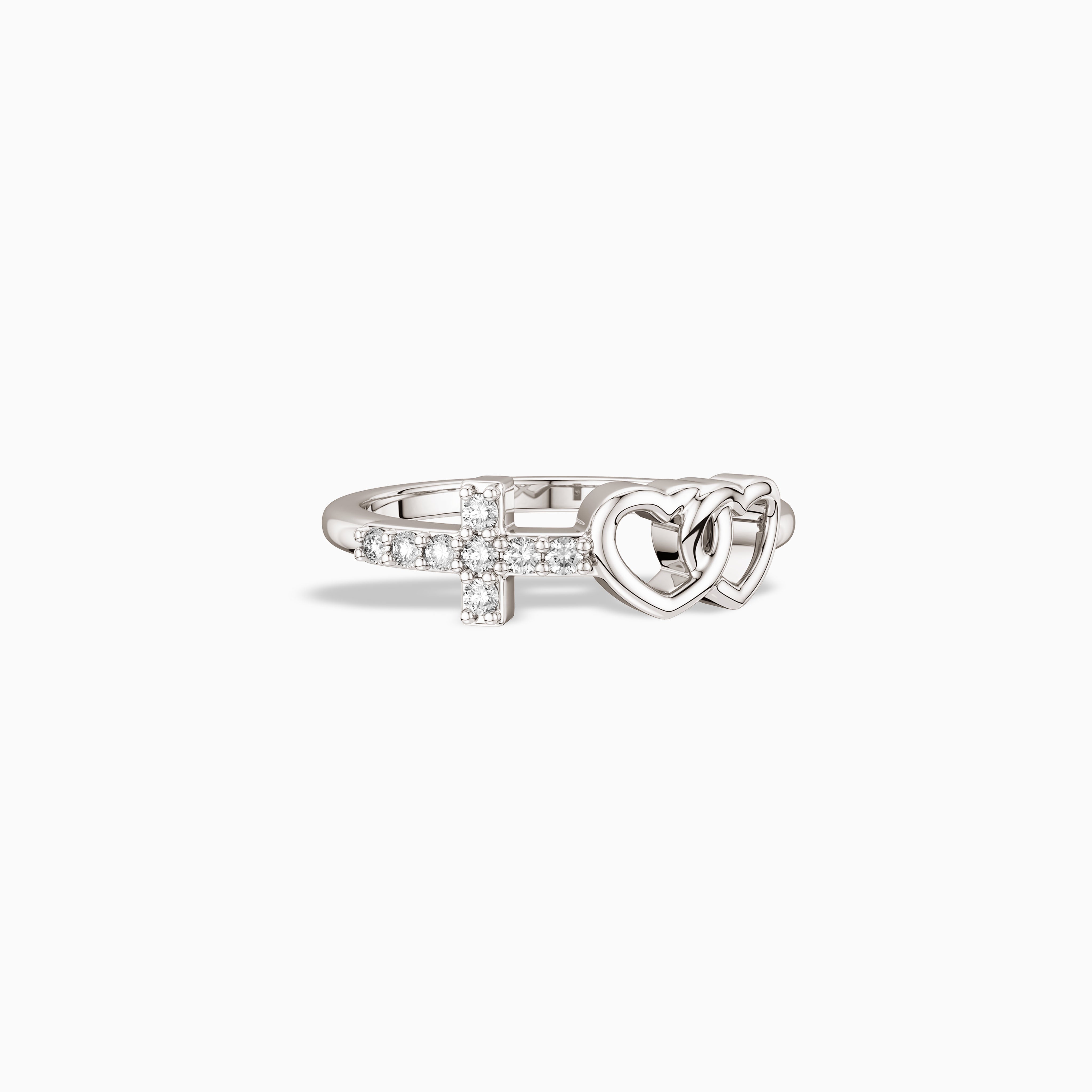 Double Heart And Cross Ring