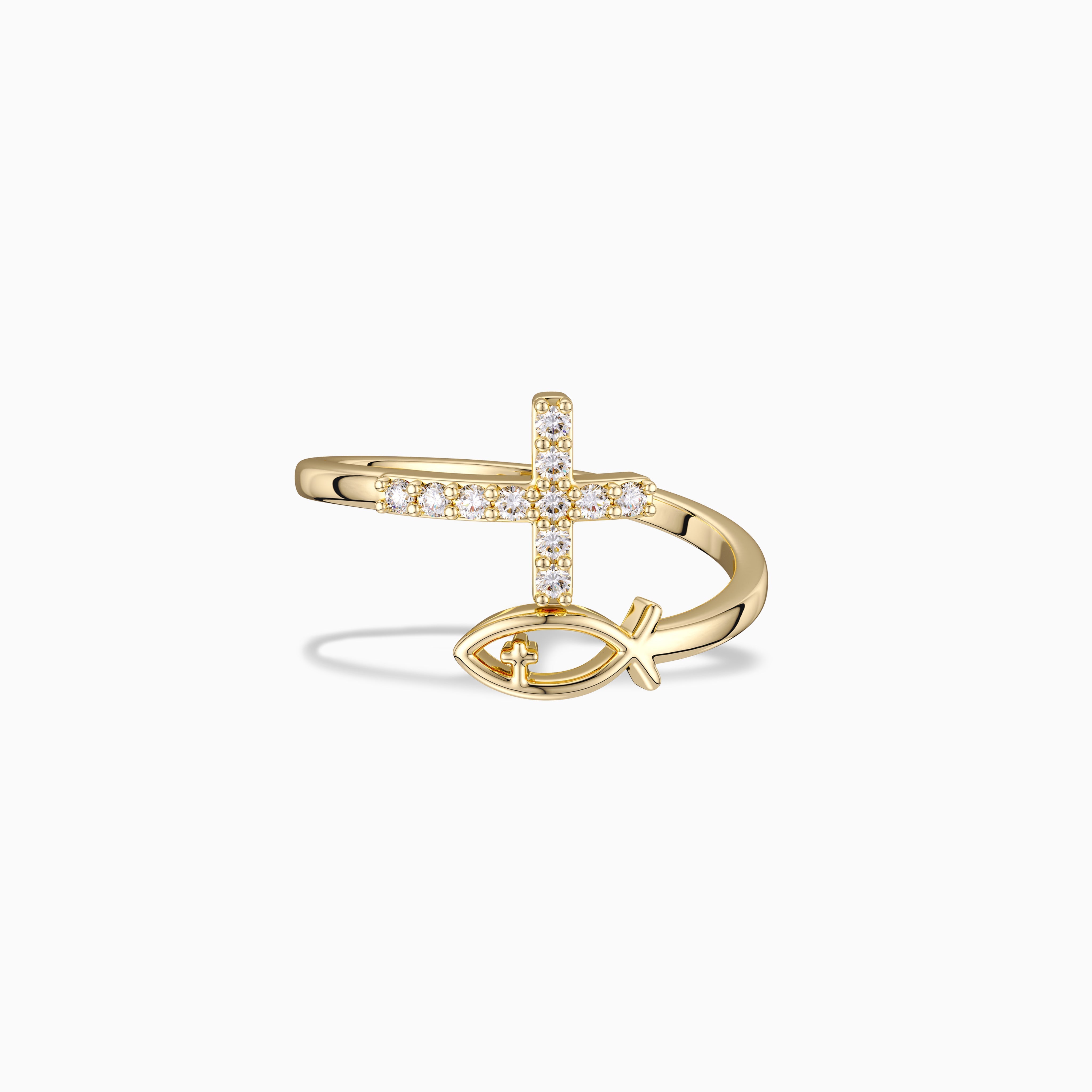 God Jesus Fish And Cross Ring