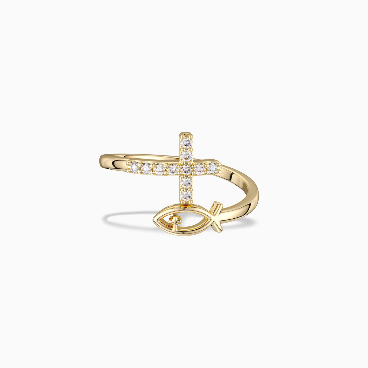 God Jesus Fish And Cross Ring