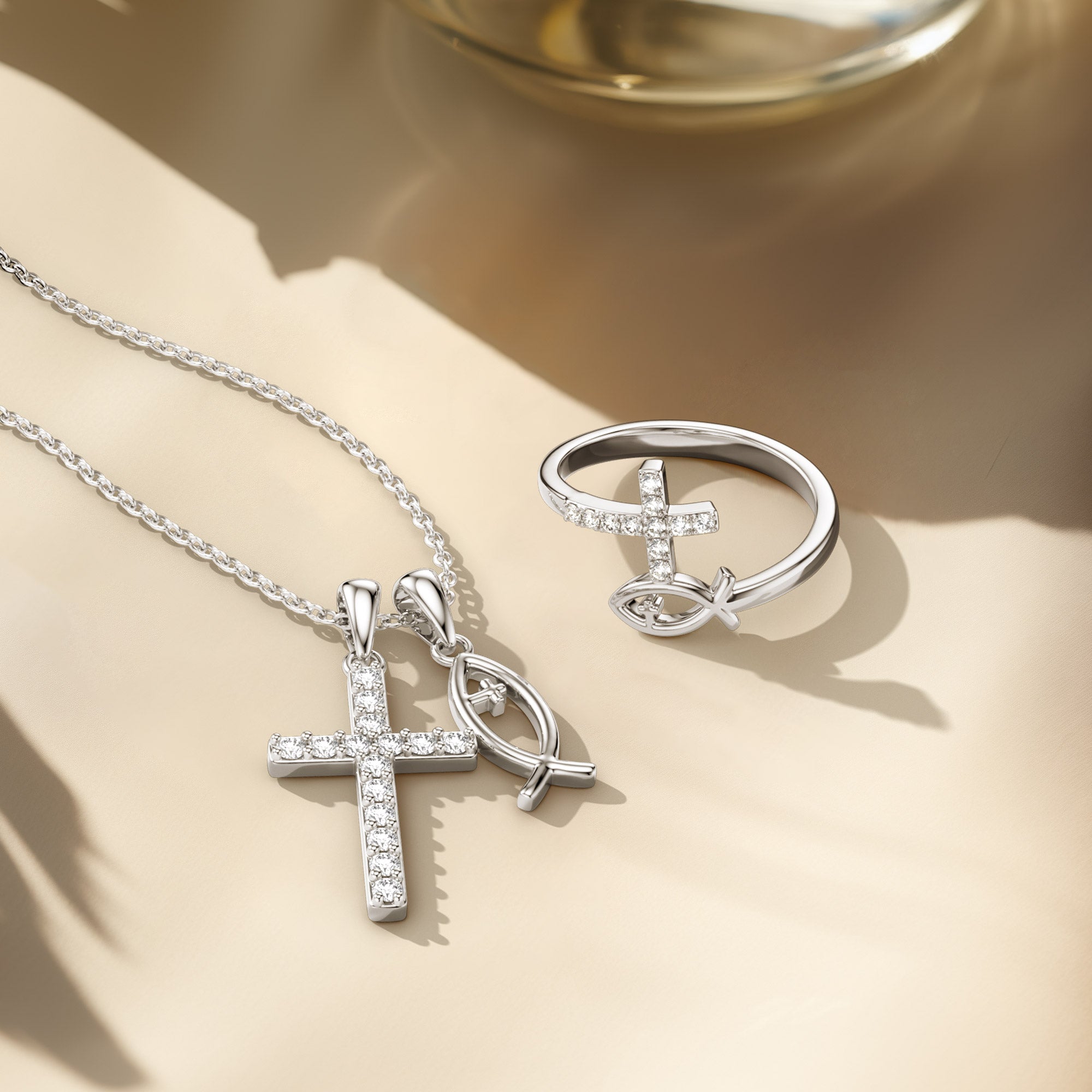 God Jesus Fish And Cross Ring