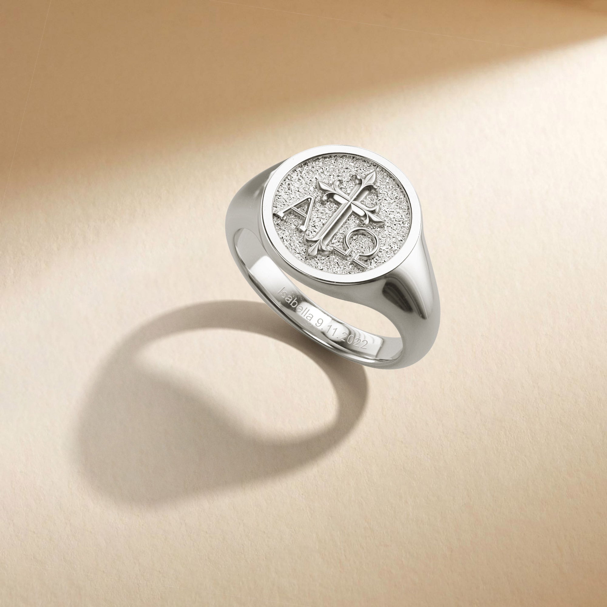 Personalized Alpha Omega Cross Signet Ring