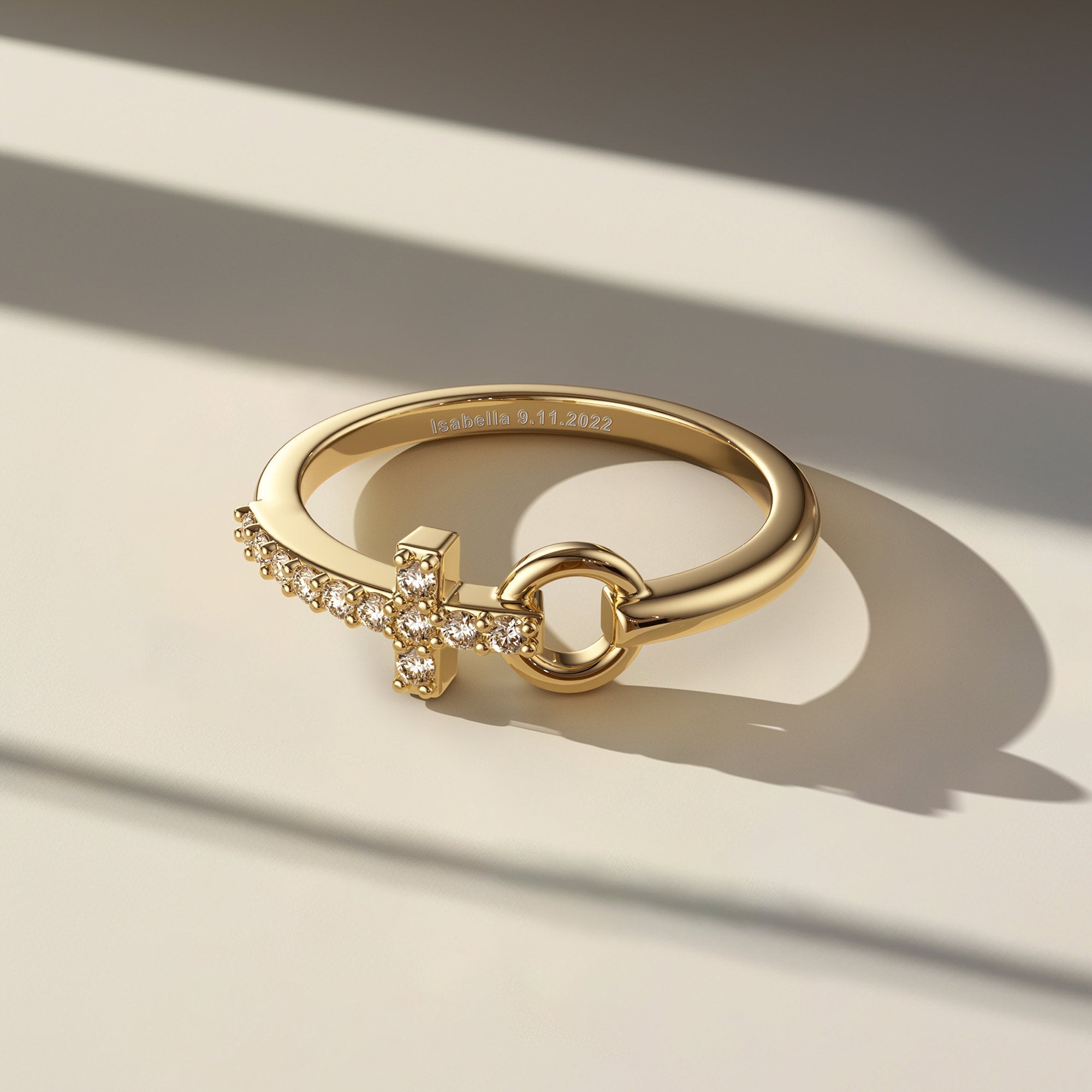 Customized Pray Cross And Circle Ring