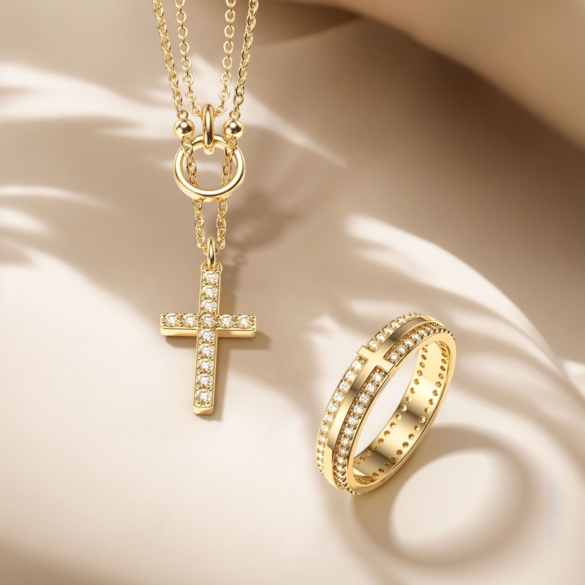 Narrow Pavé Zirconia Cross Band Ring