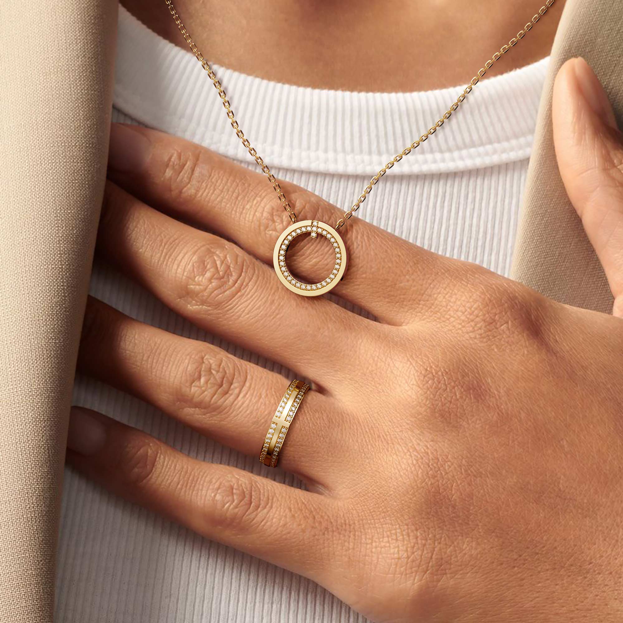 Narrow Pavé Zirconia Cross Band Ring