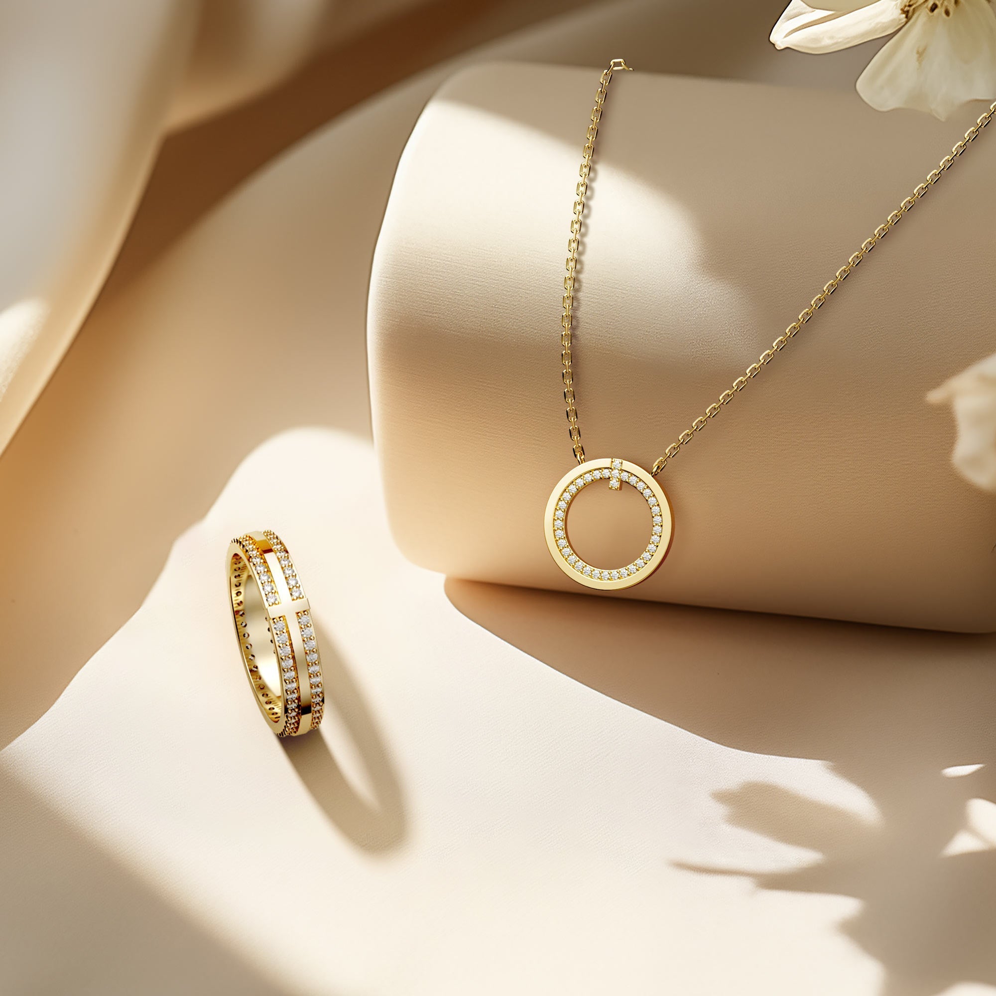 Narrow Pavé Zirconia Cross Band Ring