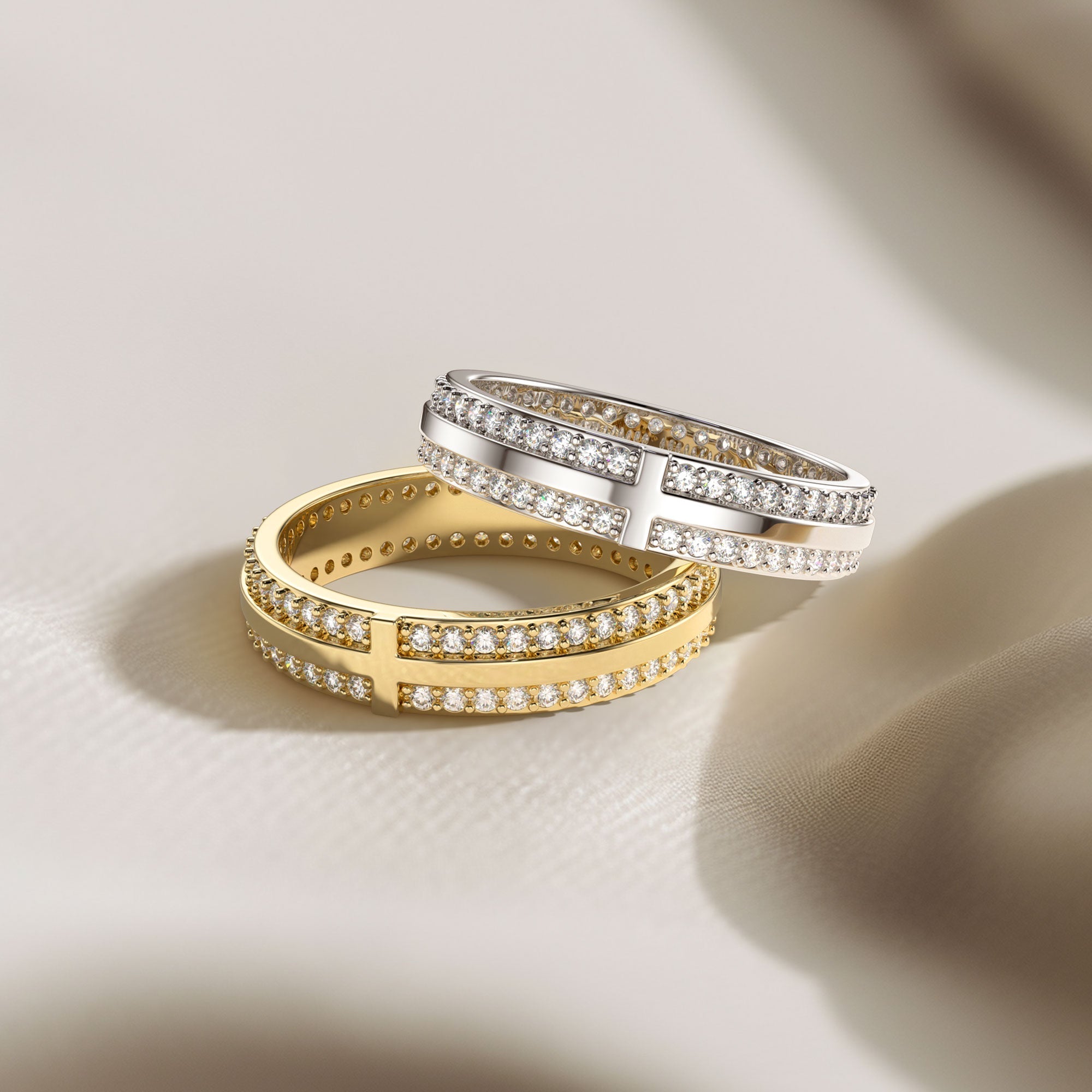 Narrow Pavé Zirconia Cross Band Ring