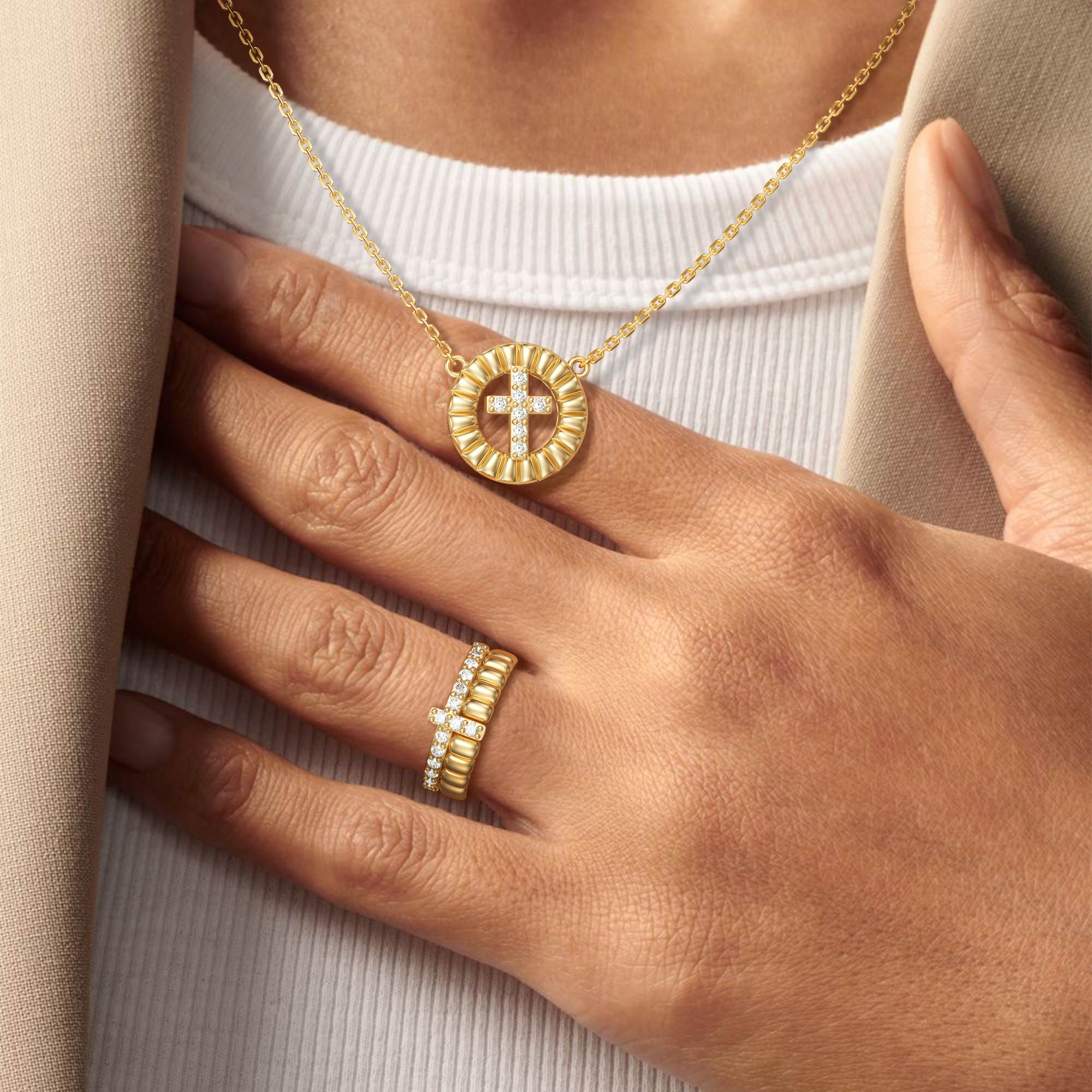 Eternal Setting Cross Two-piece Ring Set