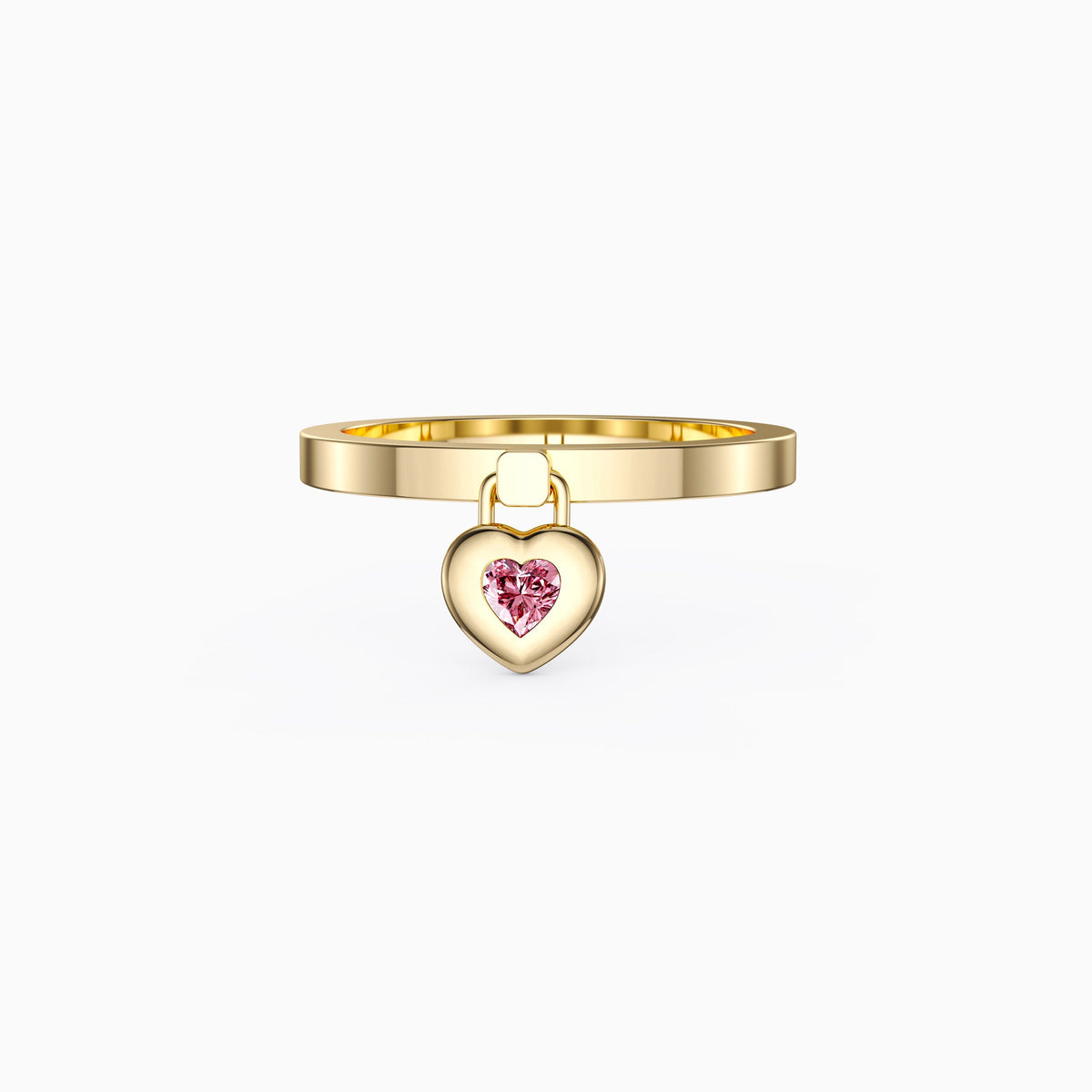 Pink Heart Dangle Love Lock Ring