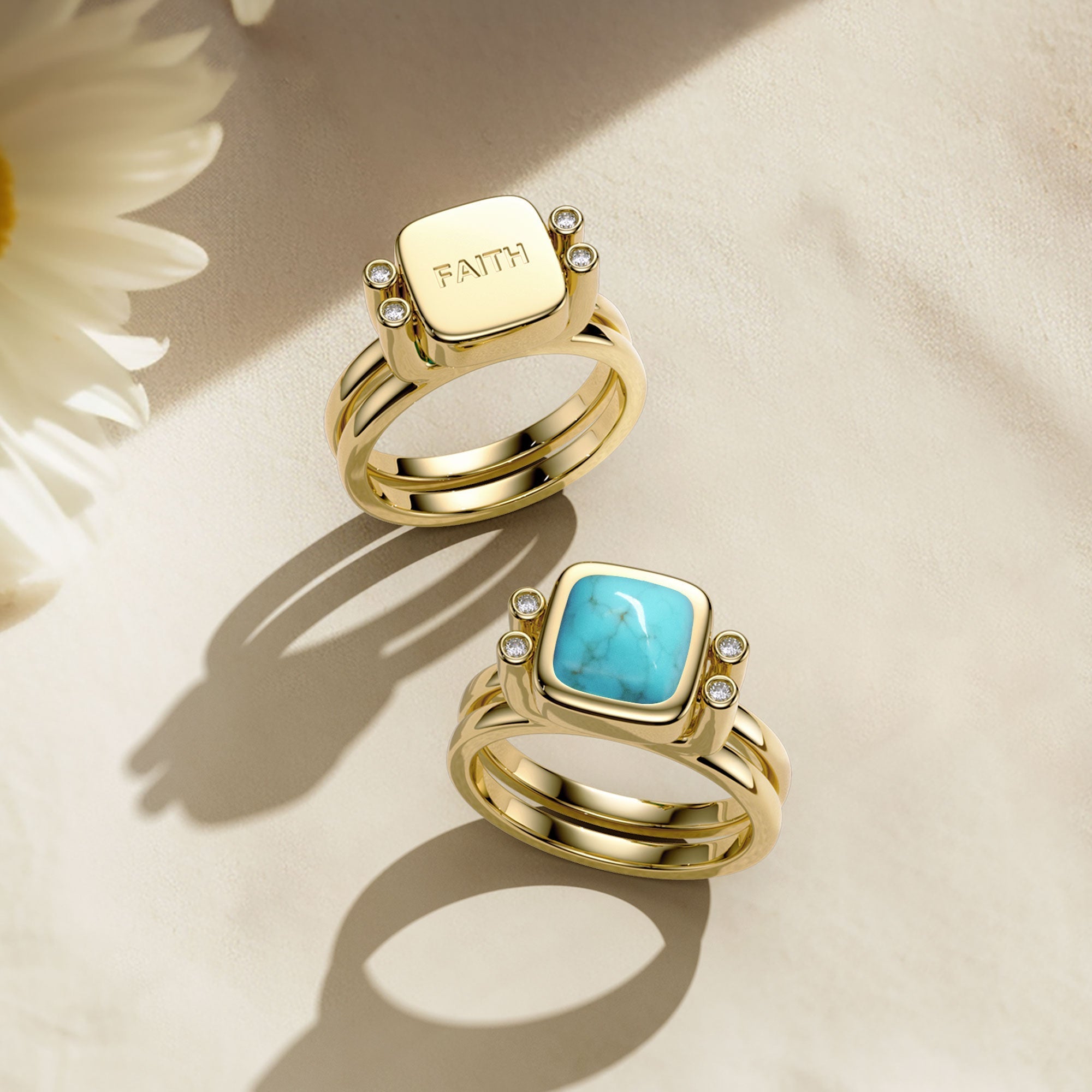 Personalized Natural Turquoise Reversible Flip Fidget Ring