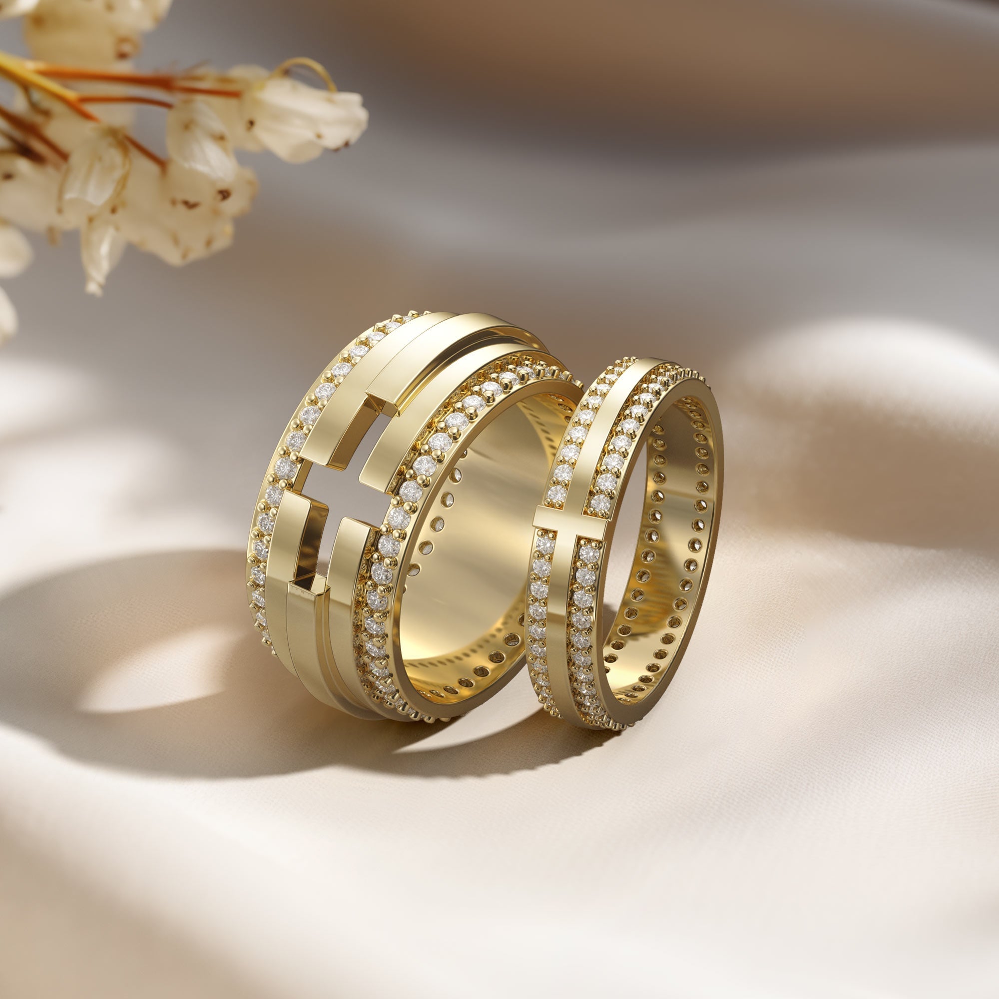 Narrow Pavé Zirconia Cross Band Ring