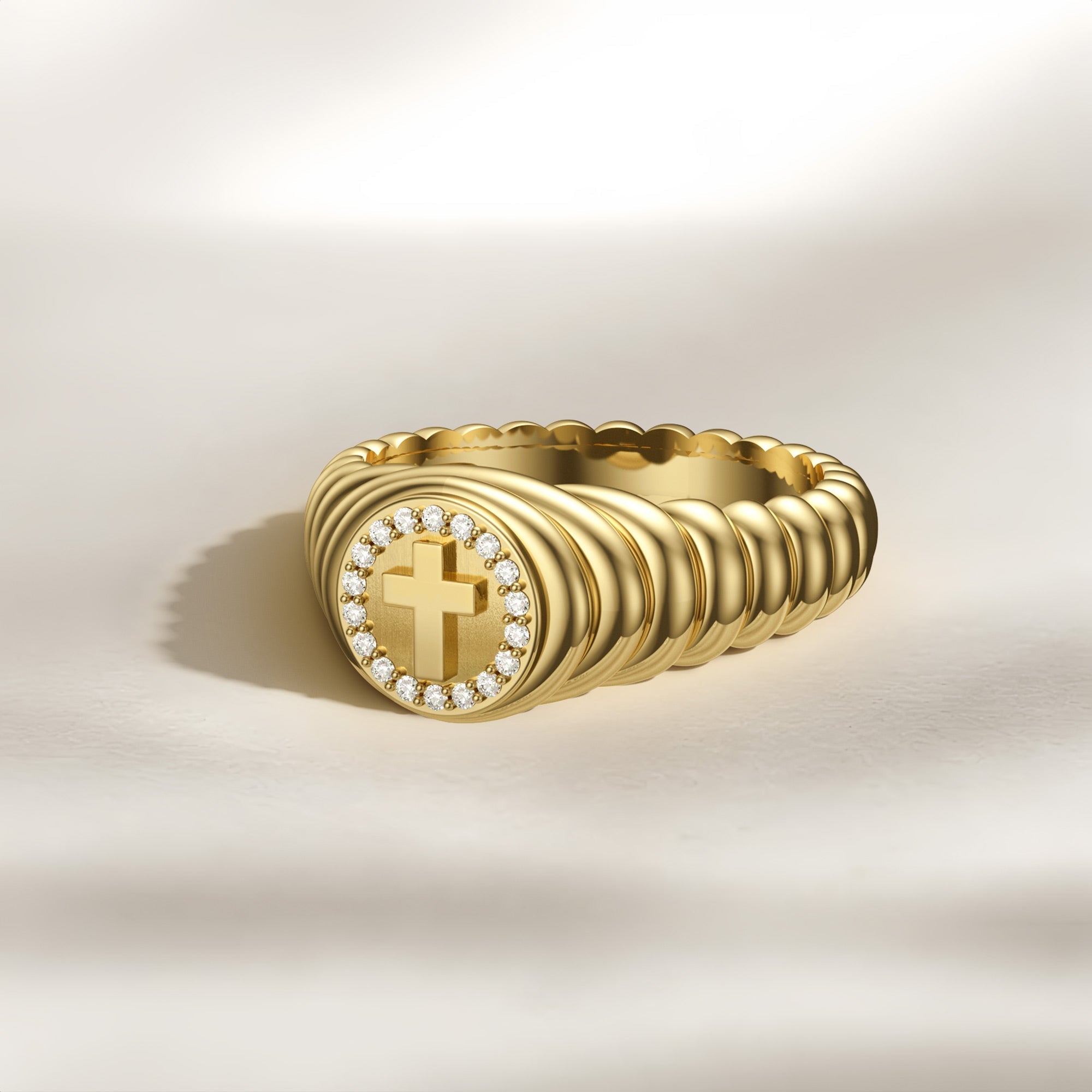 Cross Wavy Pinky Signet Ring