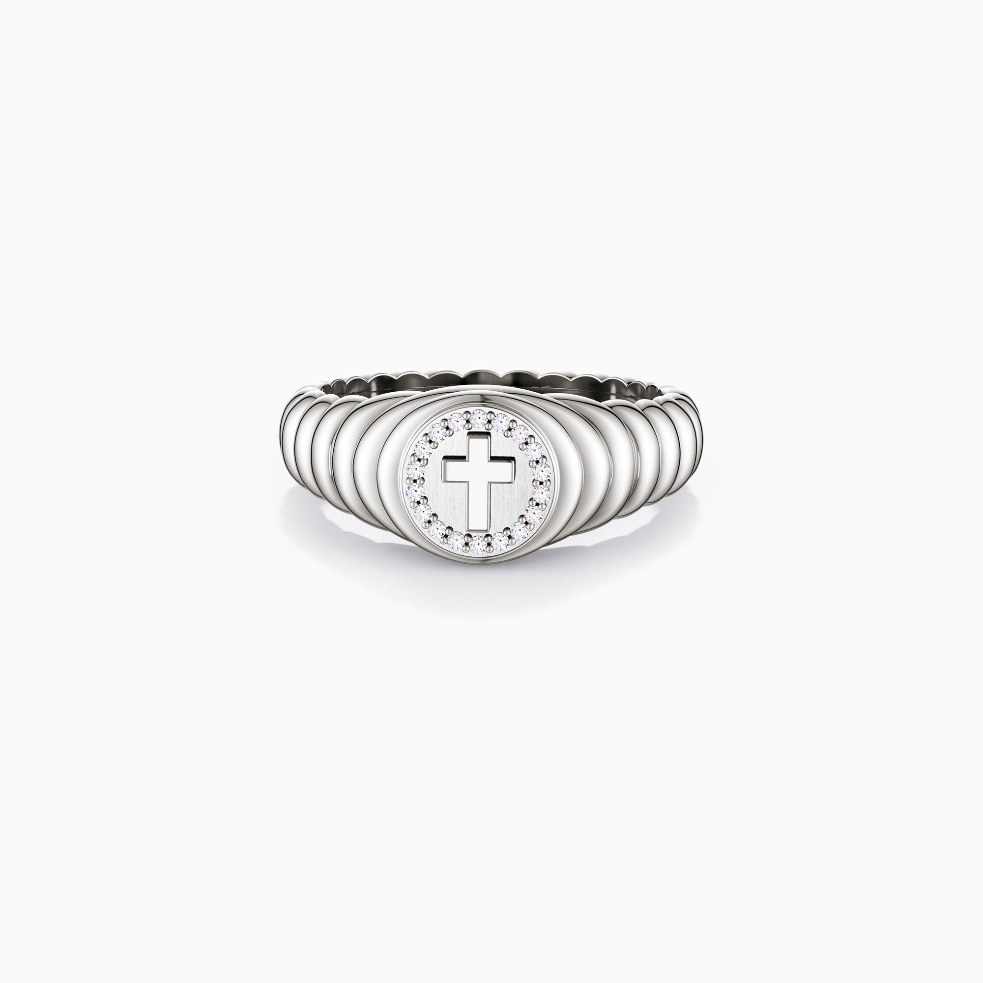 Cross Wavy Pinky Signet Ring