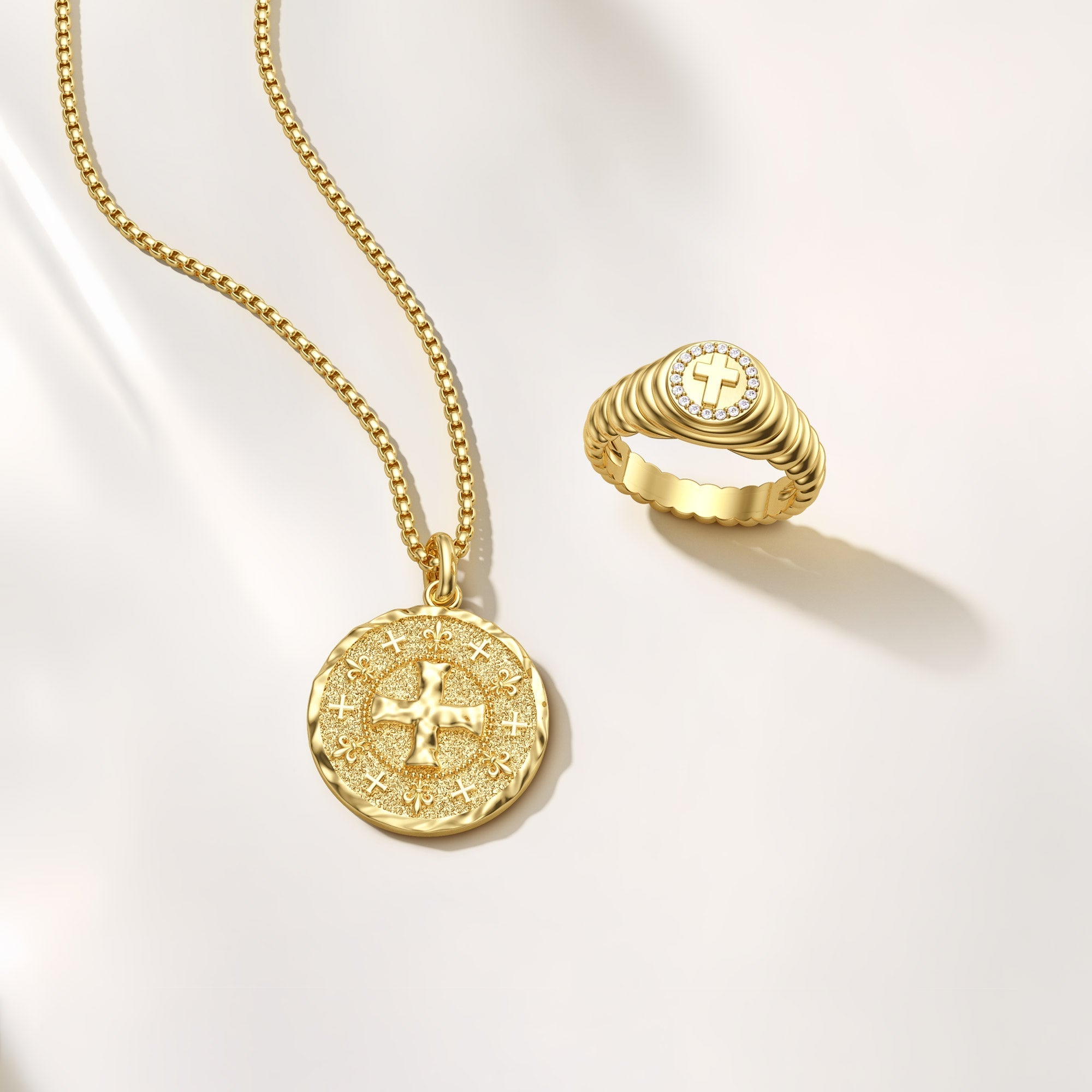 Cross Wavy Pinky Signet Ring