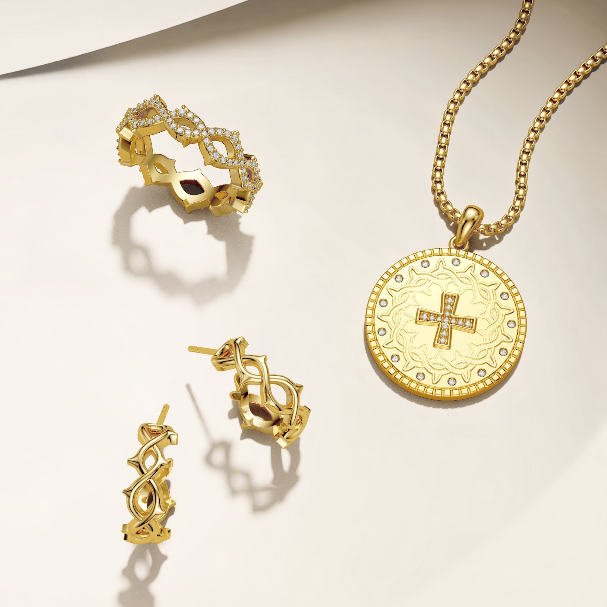 Cross Crown of Thorns Medallion Necklace