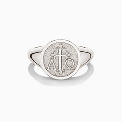 Personalized Alpha Omega Cross Signet Ring