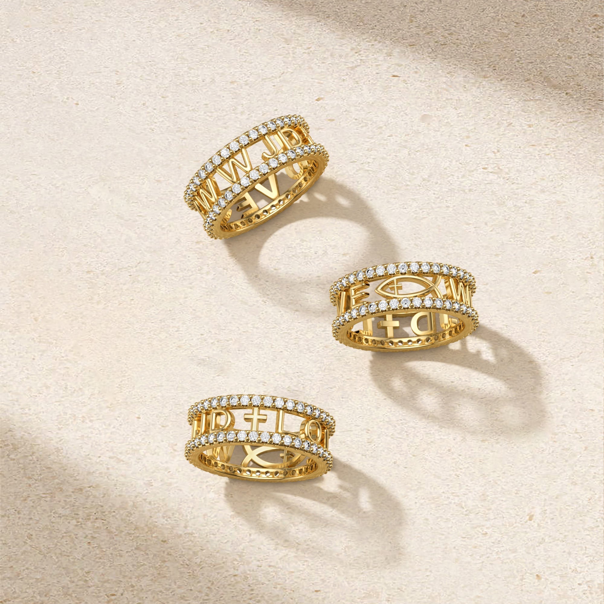 Bible Acronym WWJD Cross Ichthys Statement Ring