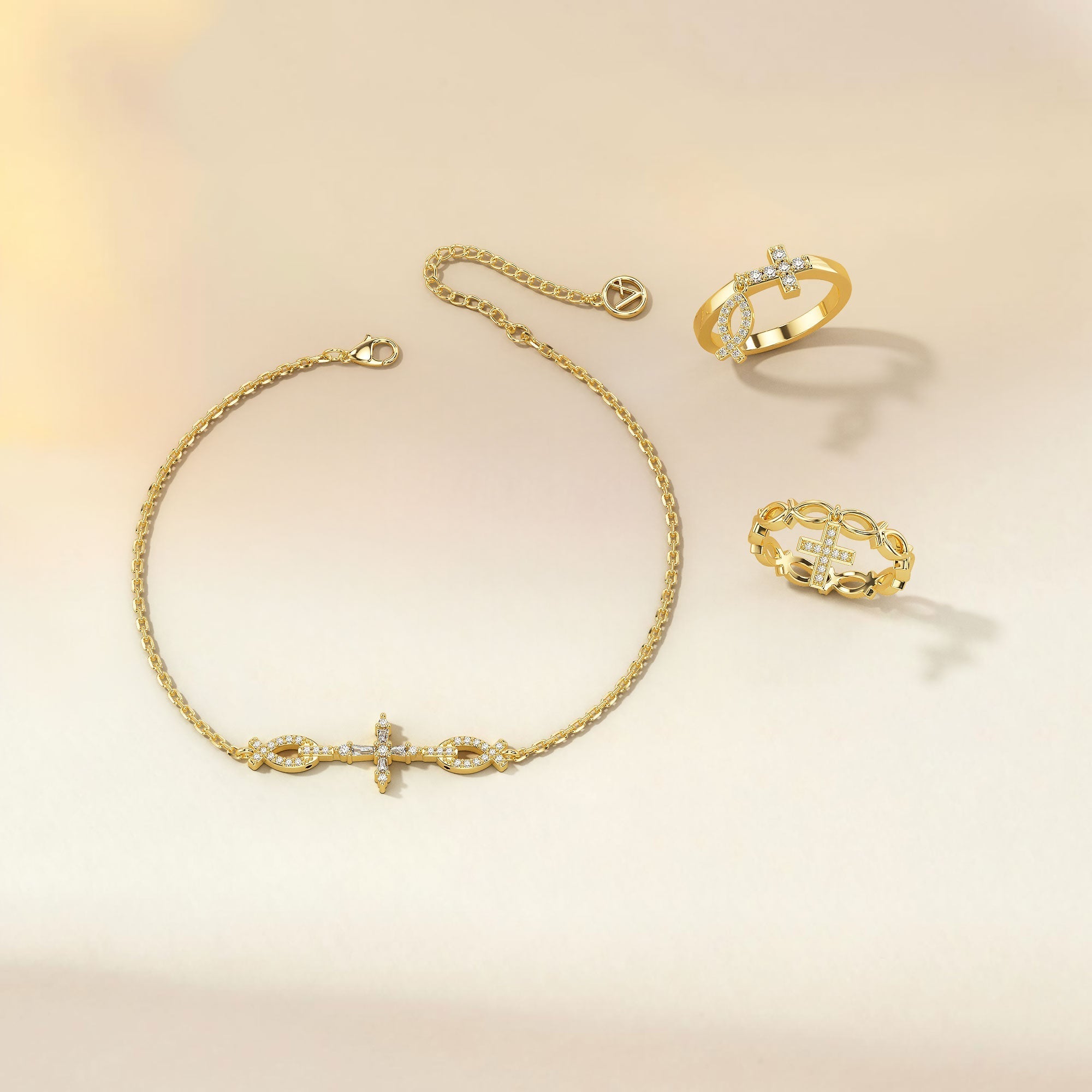 Ichthys Band Dangling Cross Ring