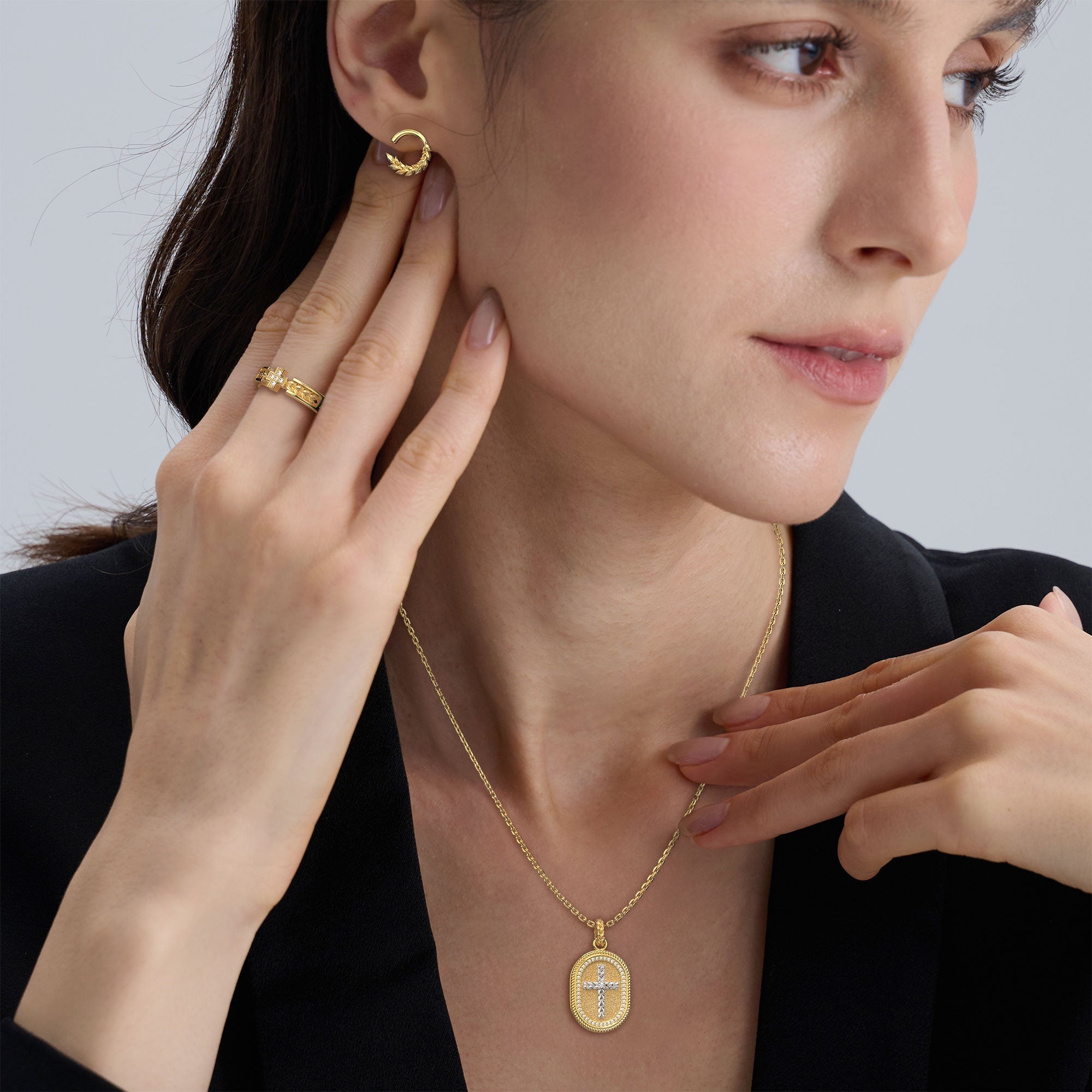 Two-Tone Wheat Cross Medallion Necklace