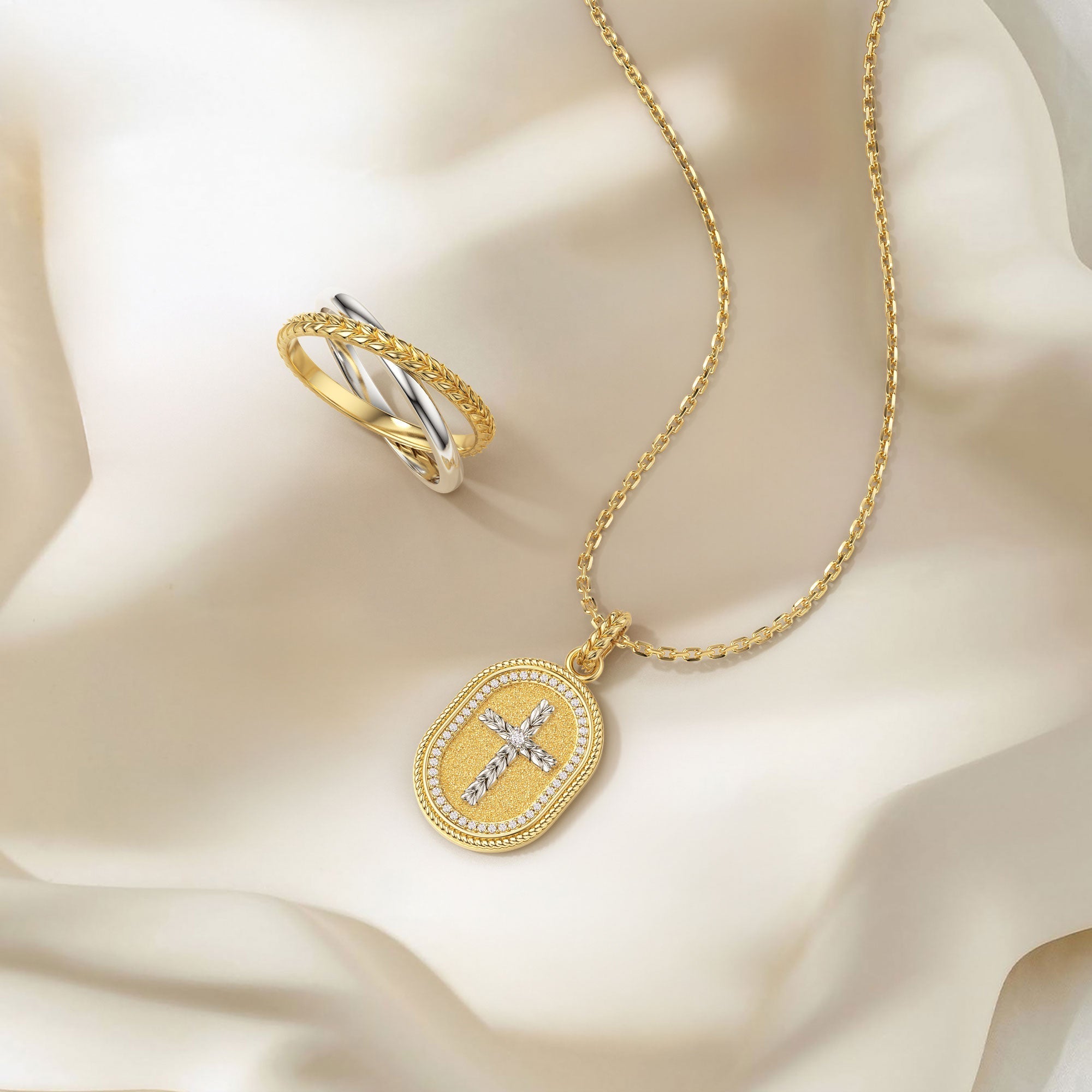 Two-Tone Wheat Interlocking Ring