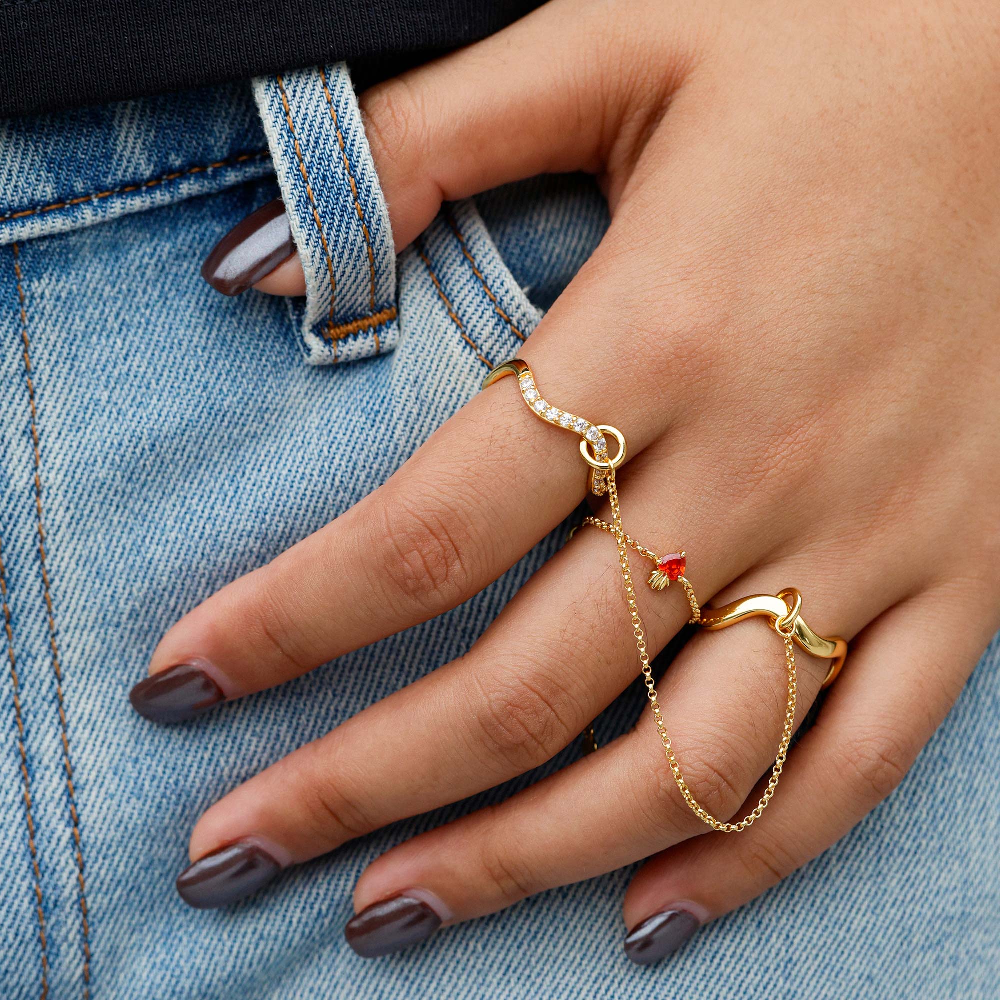 Flaming Heart Adjustable Chain Ring