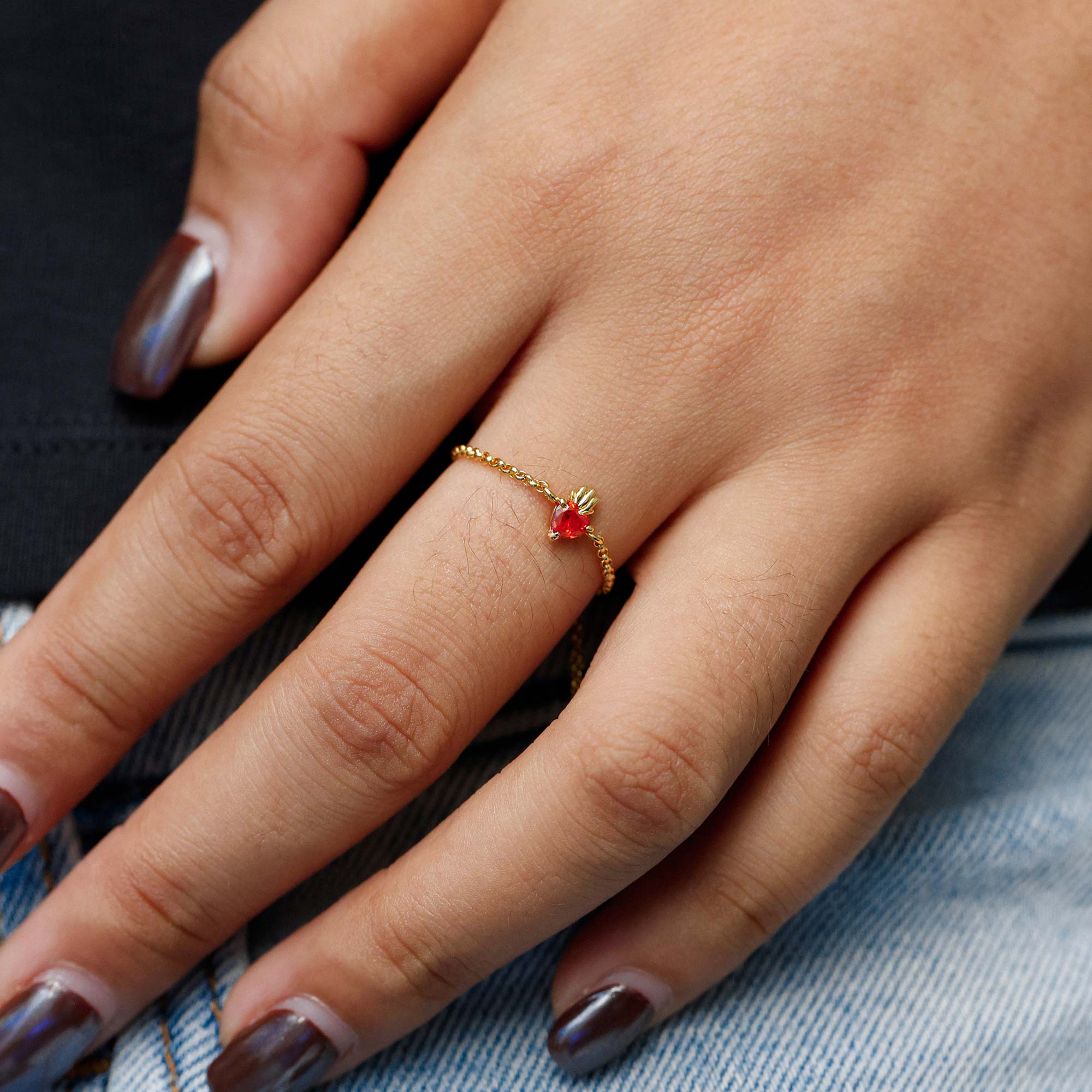 Flaming Heart Adjustable Chain Ring