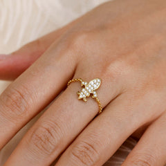 Divine Bloom Fleur-de-Lis Adjustable Chain Ring