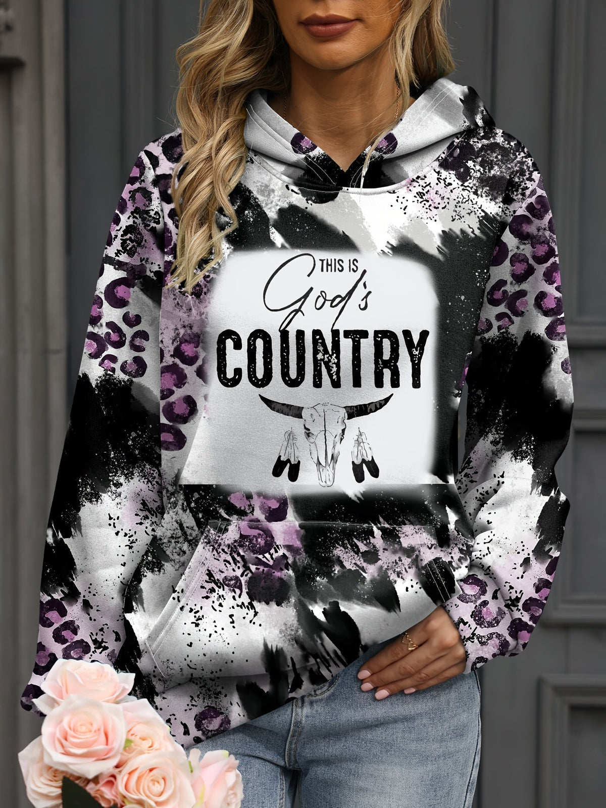 Women's Letter & Leopard Print Hoodie with Kangaroo Pocket, Soft Long Sleeve Sweatshirt – Perfect for Everyday Wear