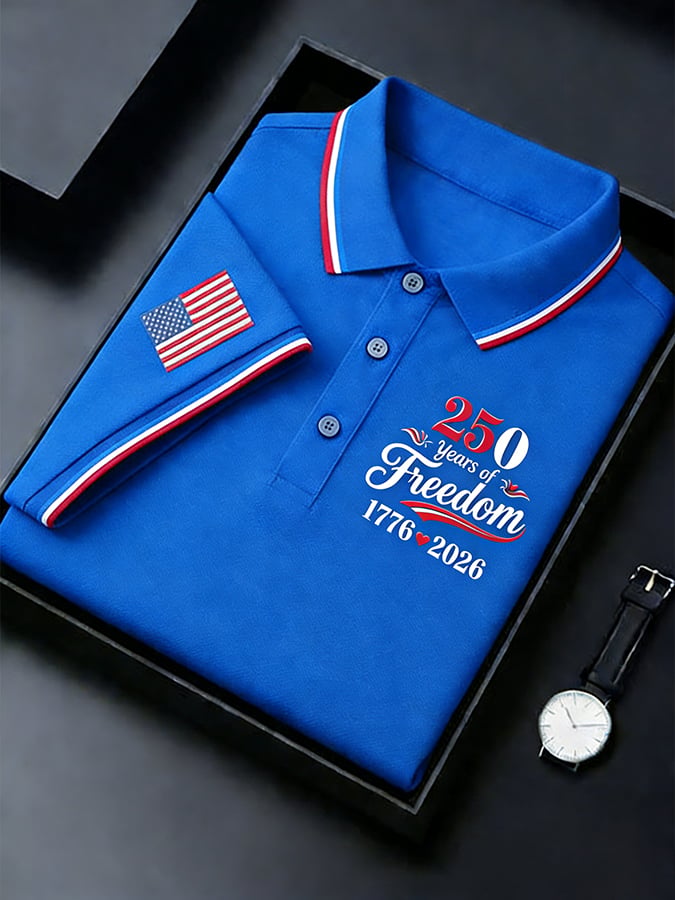 Men's Retro 250th Anniversary of the United States Print  Independence Day Cross Print Polo Shirt