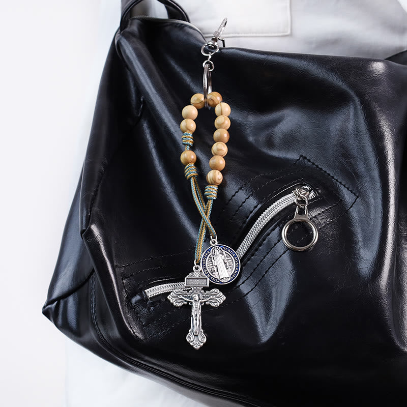 Olive Wood Beads with Saint Benedict Medal & Crucifix Pocket Rosary