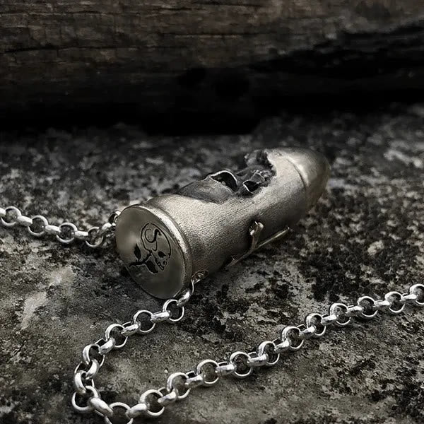 Skull and Crossbones Bullet Pendant Necklace