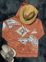 Women's Aztec Print Hoodie with Kangaroo Pocket, Adjustable Drawstring, and Long Sleeves