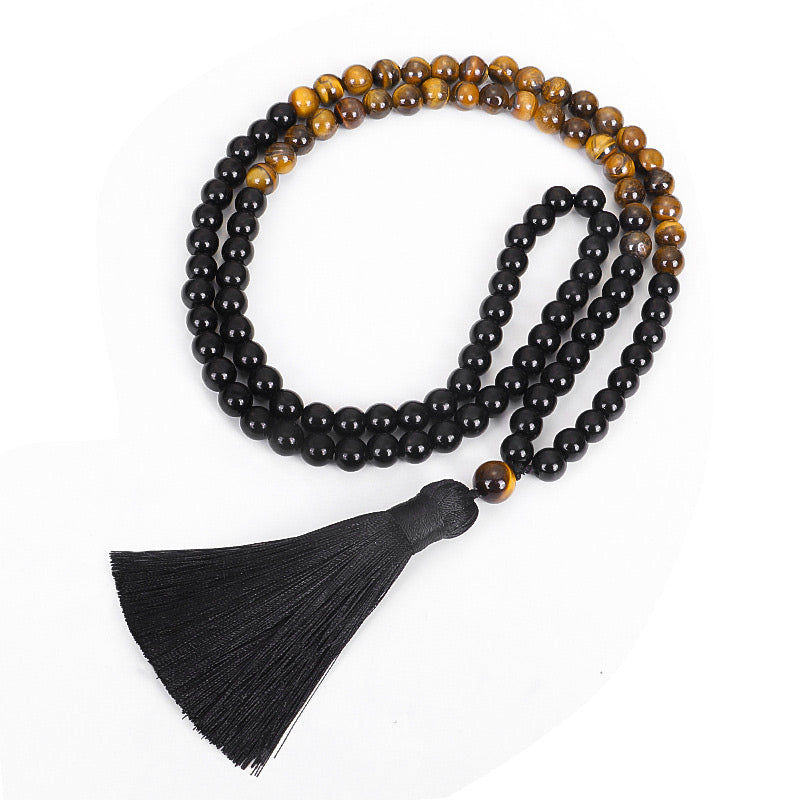 Faith Nova Tibetan Black Onyx Tiger Eye Protection Necklace Mala Set