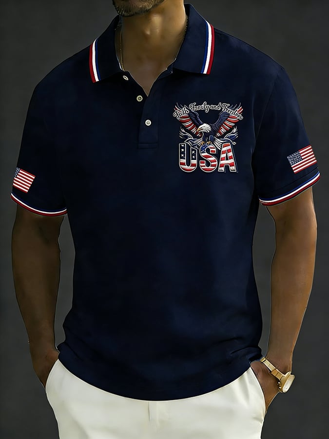 Men's Retro 250th Anniversary of the United States Print  Independence Day Cross Print Polo Shirt