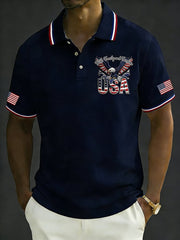 Men's Retro 250th Anniversary of the United States Print  Independence Day Cross Print Polo Shirt