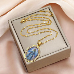Virgin Mary Painting Necklace Religious Icon Jewelry