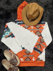 Women's Western Ethnic Print Hoodie with Kangaroo Pocket, Long Sleeve & Drawstring – Soft, Relaxed Fit for Daily Wear