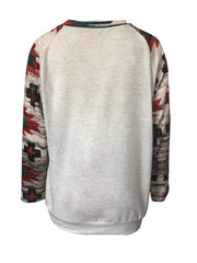 Women's Aztec & Cow Skull Print Raglan Crew Neck Sweatshirt – Soft, Cozy Essential for Fall & Winter