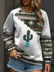 Women's Southwestern Tribal Print Crew Neck Sweatshirt, Casual Fall/Winter Knit Top