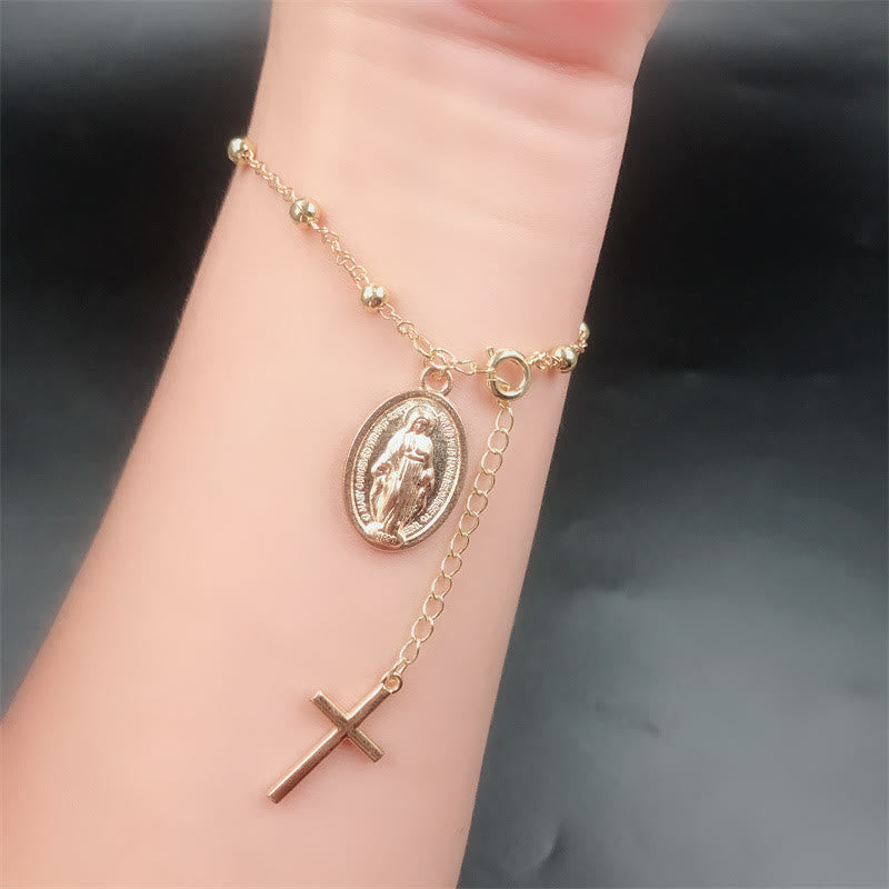 Virgin Mary Medal & Cross Adjustable Simple Casual Bracelet