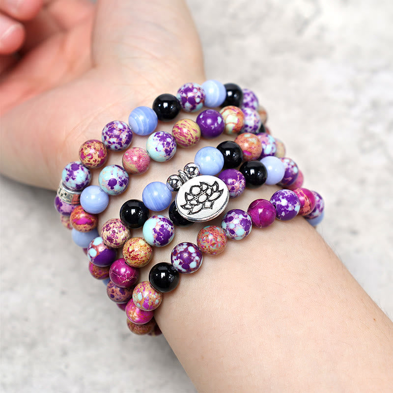 Faith Nova Natural Purple Miano Real Stone Lotus Mala
